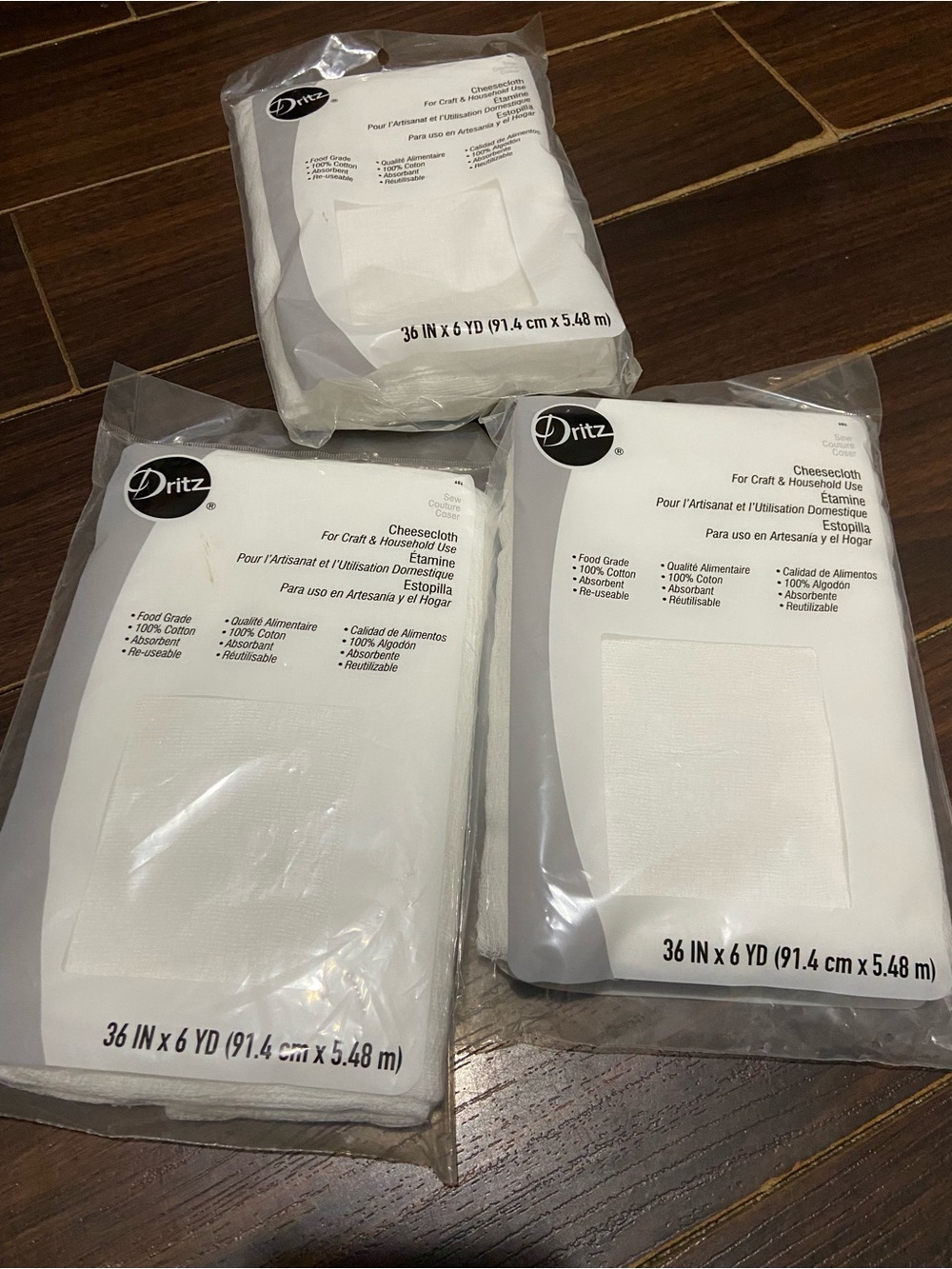 Dritz 606 Cheesecloth Food Grade #9 36-In x 6Yards Each White Cheese Cloth 3 PK - Picture 1 of 4